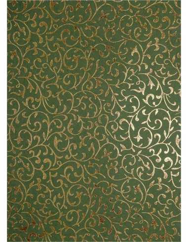 Dekorpapier Oliv mit goldenem Spitzenmuster Größe (180 x 250 mm) 150 g/m² Orient Paper - 5 Stück