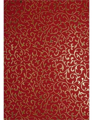 Dekorpapier Rot mit goldenem Spitzenmuster Größe (180 x 250 mm) 150 g/m² Orient Paper - 5 Stück
