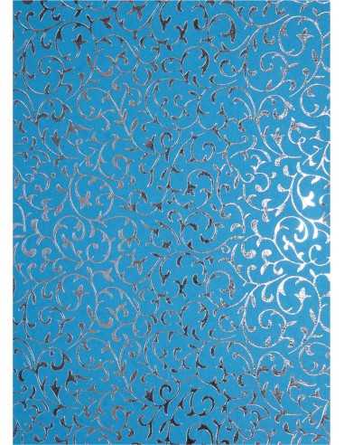 Dekorpapier Hellblau mit silbenem Spitzenmuster Größe (180 x 250 mm) 150 g/m² Orient Paper - 5 Stück