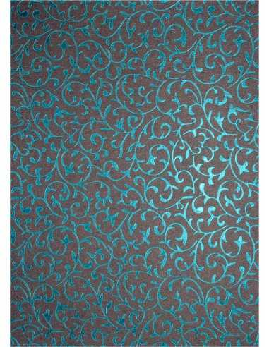 Dekorpapier Perlmutt-Grau mit türkisem Spitzenmuster Größe (180 x 250 mm) 150 g/m² Orient Paper - 5 Stück