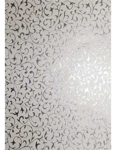 Dekorpapier Perlmutt-Ecru mit silbernem Spitzenmuster Größe (180 x 250 mm) 150 g/m² Orient Paper - 5 Stück