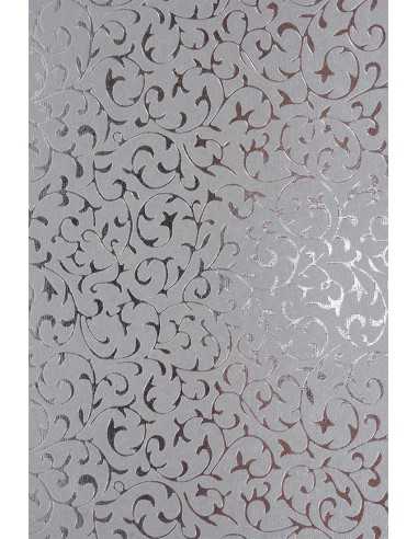 Dekorpapier Perlmutt-Silber mit silbernem Spitzenmuster Größe (180 x 250 mm) 150 g/m² Orient Paper - 5 Stück