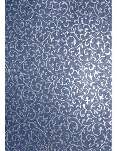 Dekorpapier Perlmutt-Dunkelblau mit silbernem Spitzenmuster Größe (180 x 250 mm) 150 g/m² Orient Paper - 5 Stück