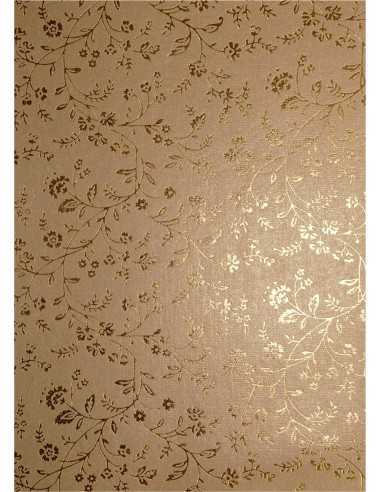 Dekorpapier Perlmutt-Gold mit goldenem Blumenmotiv Größe (180 x 250 mm) 150 g/m² Orient Paper - 5 Stück