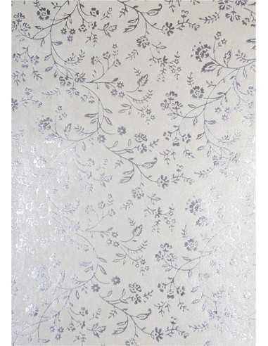 Dekorpapier Perlmutt-Ecru mit silbernem Blumenmotiv Größe (180 x 250 mm) 150 g/m² Orient Paper - 5 Stück