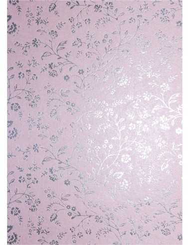 Dekorpapier Perlmutt-Rosa mit silbernem Blumenmotiv Größe (180 x 250 mm) 150 g/m² Orient Paper - 5 Stück