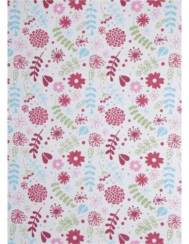 Dekorpapier Weiß mit blauem/rosa Blumen- und Blättermotiv Größe (180 x 250 mm) 150 g/m² Orient Paper - 5 Stück