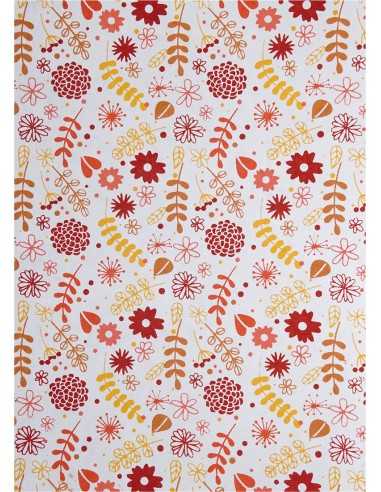 Dekorpapier Weiß mit rotem/orange Blumen- und Blättermotiv Größe (180 x 250 mm) 150 g/m² Orient Paper - 5 Stück