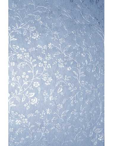 Deko-Vlies Hellblau mit silbernem Blumenmotiv Größe (190 x 290 mm) 40 g/m² Orient Paper - 5 Stück