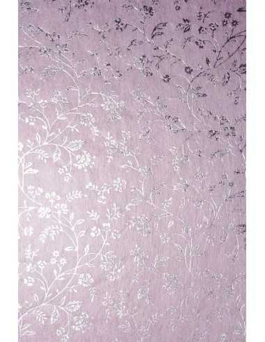 Deko-Vlies Rosa mit silbernem Blumenmotiv Größe (190 x 290 mm) 40 g/m² Orient Paper - 5 Stück