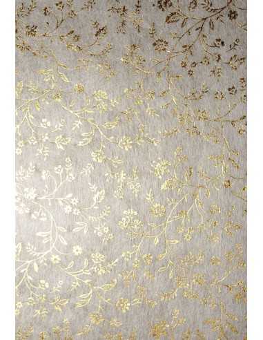 Deko-Vlies Ecru mit goldenem Blumenmotiv Größe (190 x 290 mm) 40 g/m² Orient Paper - 5 Stück