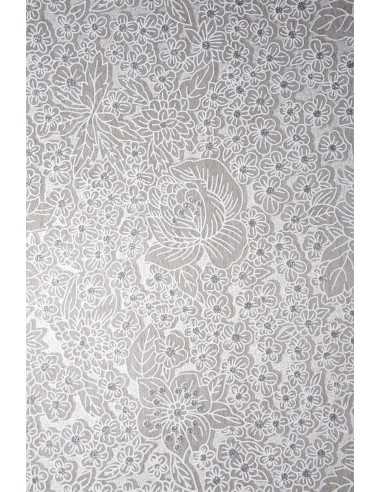 Deko-Vlies Weiß mit silbernem Blumen in Weiß mit Glitzer Größe (190 x 290 mm) 40 g/m² Orient Paper - 5 Stück