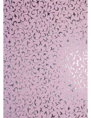 Dekorpapier Rosa mit silbenem Spitzenmuster Größe (560 x 760 mm) 150 g/m² Orient Paper