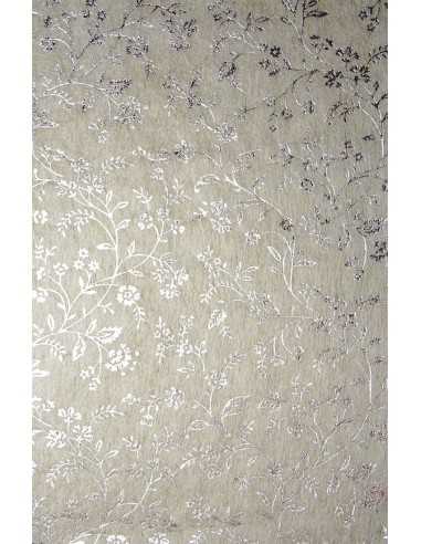 Deko-Vlies Ecru mit silbernem Blumenmotiv Größe (580 x 900 mm) 40 g/m² Orient Paper