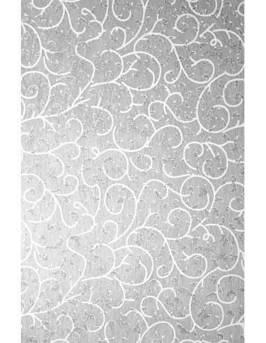 Deko-Vlies Weiß mit silbernem Spitzenmuster in Weiß mit Glitzer Größe (580 x 900 mm) 40 g/m² Orient Paper