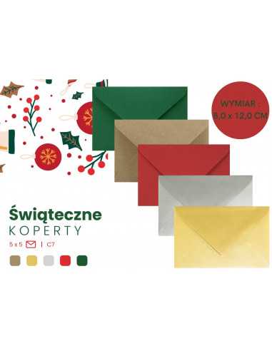Farbiges Briefumschläge-Set Weihnachten DIN C7 (80 x 120 mm) nassklebend - 25 Stück