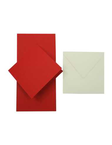 Faltkarten-Set Rot-Ecru mit Briefumschlägen quadratisch (140 x 140 mm) 280 g/m² Nettuno Rosso Fuocco + Munken - 25 Stück