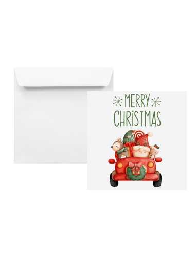Briefumschläge Weiß mit Weihnachtsauto quadratisch (155 x 155 mm) 100 g/m2 Amber haftklebend