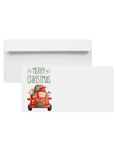 Briefumschläge Weiß mit Weihnachtsauto DIN lang (110 x 220 mm) 120 g/m² Amber haftklebend