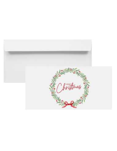 Briefumschläge Weiß mit Weihnachtskranz DIN lang (110 x 220 mm) 120 g/m² Amber haftklebend