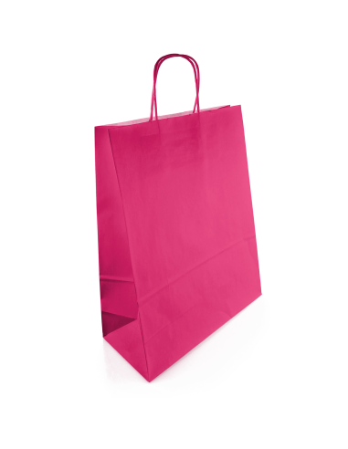 Papiertragetaschen mit gedrehter Papierkordel Pink (250 x 110 x 320 mm) - 10 Stück